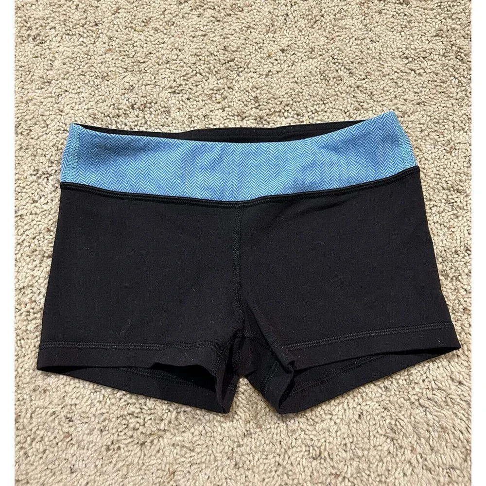Ivivva size 8 girls REVERSIBLE Shorts SOLID BLACK/BLUE WAISTBAND Rhythmic? H23
